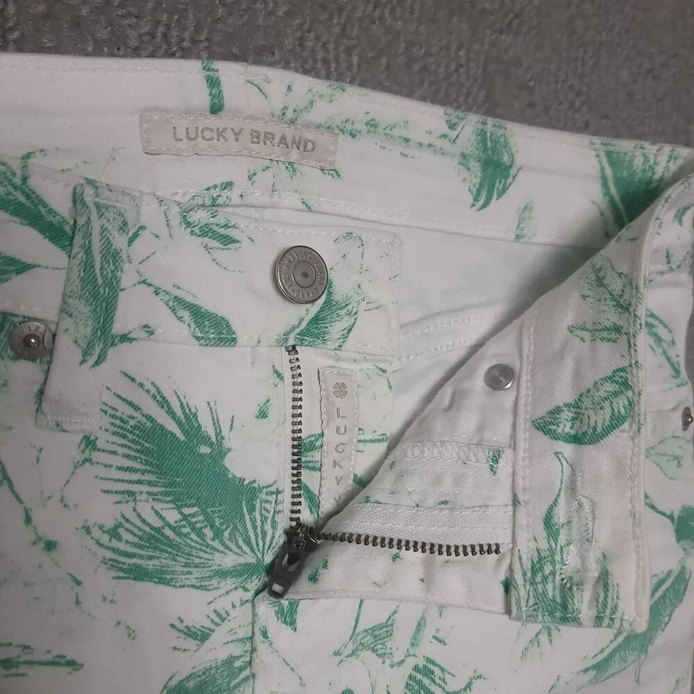 Lucky Brand Low Rise Crop Lolita Pants Womens 00/24 White Green Leaf Denim